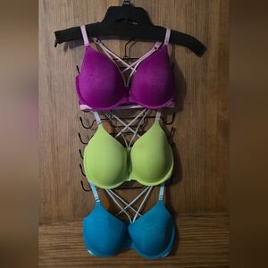 Victoria's Secret Purple, Green, and Blue Bra Set